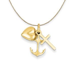 14k Yellow Gold Faith, Hope and Charity Triple Charm Necklace - 20 In